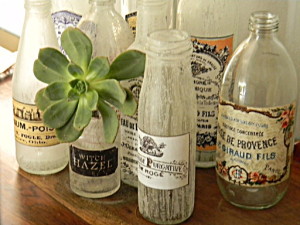 Distressed vintage bottles with labels